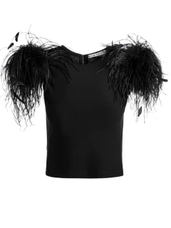 Alice and Olivia Tamica Feather Detail Top-Women Tops