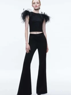 Alice and Olivia Tamica Feather Detail Top-Women Tops