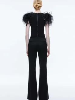 Alice and Olivia Tamica Feather Detail Top-Women Tops