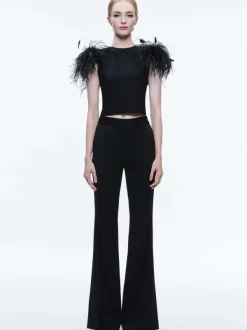 Alice and Olivia Tamica Feather Detail Top-Women Tops