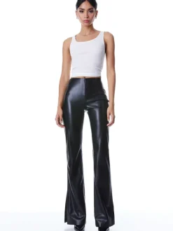 Alice and Olivia Teeny Vegan Leather Side Slit Pant-Women Pants