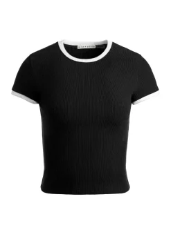 Alice and Olivia Tess Ribbed Baby Tee-Women Tops
