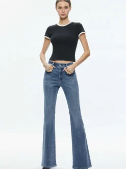 Alice and Olivia Tess Ribbed Baby Tee-Women Tops