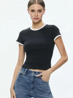 Alice and Olivia Tess Ribbed Baby Tee-Women Tops