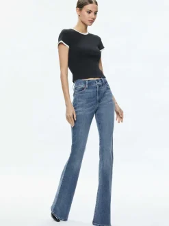 Alice and Olivia Tess Ribbed Baby Tee-Women Tops