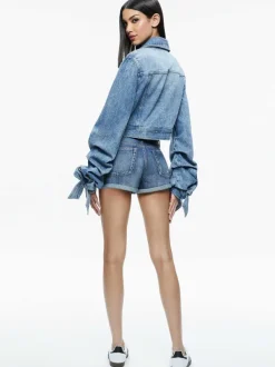 Alice and Olivia Tiff Denim Jacket With Bow Sleeve-Women Jackets + Coats