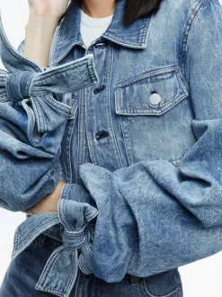 Alice and Olivia Tiff Denim Jacket With Bow Sleeve-Women Jackets + Coats