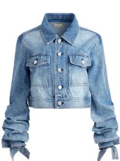 Alice and Olivia Tiff Denim Jacket With Bow Sleeve-Women Jackets + Coats
