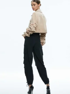 Alice and Olivia Tiff Denim Jacket With Bow Sleeve-Women Jackets + Coats