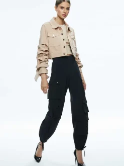 Alice and Olivia Tiff Denim Jacket With Bow Sleeve-Women Jackets + Coats