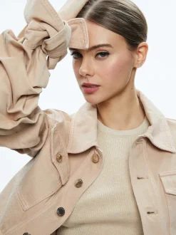 Alice and Olivia Tiff Denim Jacket With Bow Sleeve-Women Jackets + Coats