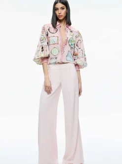 Alice and Olivia Tiffie Staceface Drama Sleeve Blouse-Women Tops