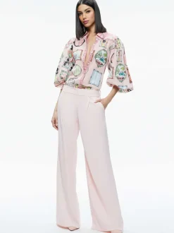 Alice and Olivia Tiffie Staceface Drama Sleeve Blouse-Women Tops