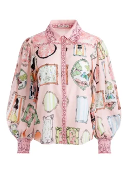 Alice and Olivia Tiffie Staceface Drama Sleeve Blouse-Women Tops