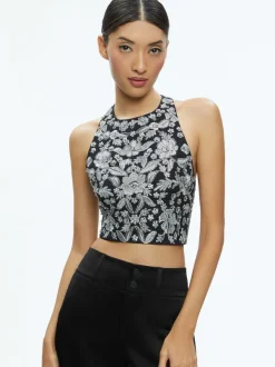 Alice and Olivia Tru Racer Back Fitted Crop Top-Women Tops