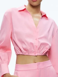 Alice and Olivia Trudy Cropped Button Down-Women Tops