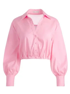 Alice and Olivia Trudy Cropped Button Down-Women Tops