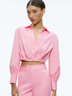 Alice and Olivia Trudy Cropped Button Down-Women Tops