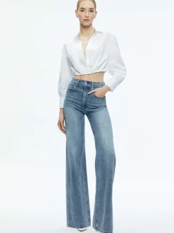 Alice and Olivia Trudy Cropped Button Down-Women Tops