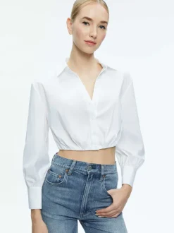 Alice and Olivia Trudy Cropped Button Down-Women Tops
