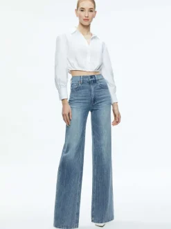 Alice and Olivia Trudy Cropped Button Down-Women Tops