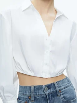 Alice and Olivia Trudy Cropped Button Down-Women Tops