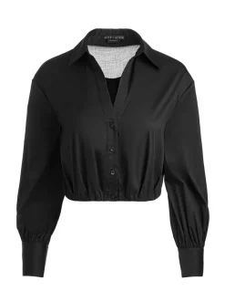Alice and Olivia Trudy Cropped Button Down-Women Tops