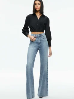 Alice and Olivia Trudy Cropped Button Down-Women Tops