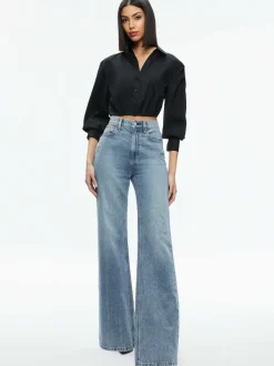 Alice and Olivia Trudy Cropped Button Down-Women Tops