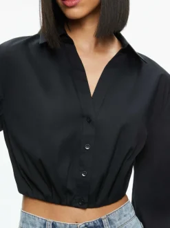 Alice and Olivia Trudy Cropped Button Down-Women Tops