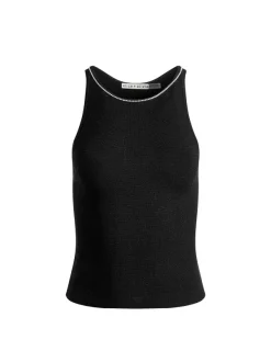 Alice and Olivia Val Crystal Fringe Cutout Tank-Women Tops