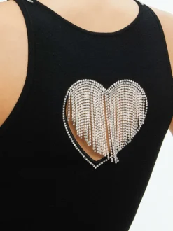 Alice and Olivia Val Crystal Fringe Cutout Tank-Women Tops