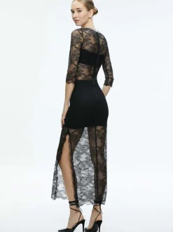 Alice and Olivia Vanita Embellished Neck Lace Crop Top + Iyanna Lace Maxi Skirt-Women Matching Sets