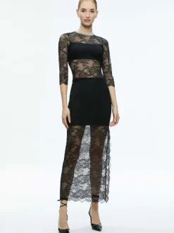 Alice and Olivia Vanita Embellished Neck Lace Crop Top + Iyanna Lace Maxi Skirt-Women Matching Sets