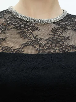 Alice and Olivia Vanita Embellished Neck Lace Crop Top + Iyanna Lace Maxi Skirt-Women Matching Sets