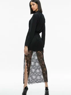 Alice and Olivia Vanita Embellished Neck Lace Crop Top + Iyanna Lace Maxi Skirt-Women Matching Sets