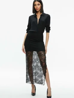 Alice and Olivia Vanita Embellished Neck Lace Crop Top + Iyanna Lace Maxi Skirt-Women Matching Sets