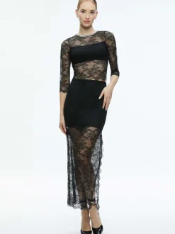 Alice and Olivia Vanita Embellished Neck Lace Crop Top + Iyanna Lace Maxi Skirt-Women Matching Sets