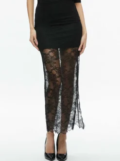 Alice and Olivia Vanita Embellished Neck Lace Crop Top + Iyanna Lace Maxi Skirt-Women Matching Sets