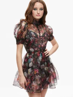 Alice and Olivia Vernita Puff Sleeve Mini Dress-Women Dresses