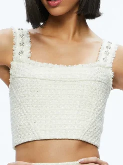 Alice and Olivia Vicenta Embellished Structured Corset + Ecenia Mini Skirt-Women Matching Sets