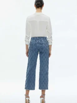 Alice and Olivia Weezy Quilted Embellished Cropped Mid Rise Jean-Women Pants