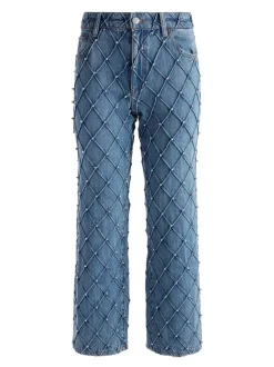 Alice and Olivia Weezy Quilted Embellished Cropped Mid Rise Jean-Women Pants