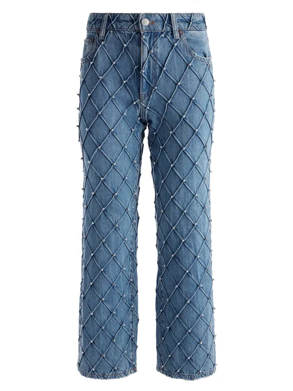 Alice and Olivia Weezy Quilted Embellished Cropped Mid Rise Jean-Women Pants
