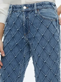 Alice and Olivia Weezy Quilted Embellished Cropped Mid Rise Jean-Women Pants