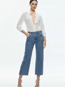 Alice and Olivia Weezy Quilted Embellished Cropped Mid Rise Jean-Women Pants