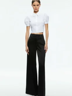 Alice and Olivia Willa Cropped Puff Sleeve Button Down-Women Tops