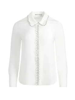 Alice and Olivia Willa Embellished Placket Top-Women Tops