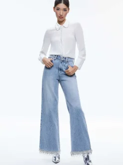 Alice and Olivia Willa Embellished Placket Top-Women Tops