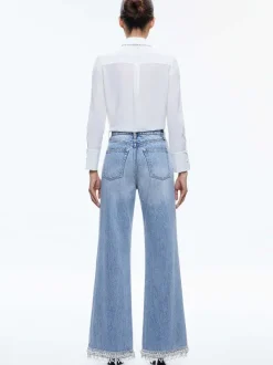 Alice and Olivia Willa Embellished Placket Top-Women Tops